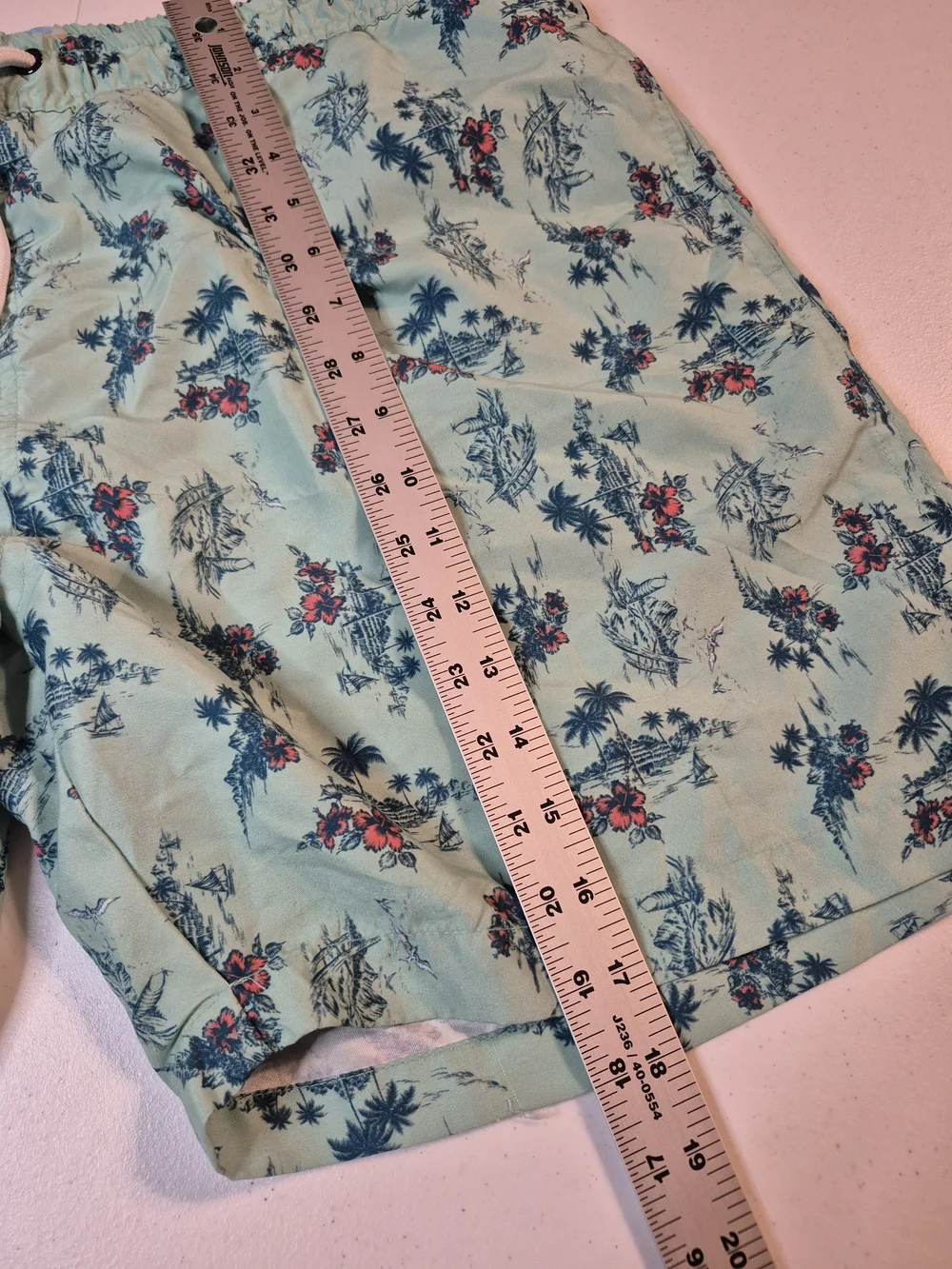 Men's Mint Green Tropical Print Swim Trunks with Elastic Waist 4829